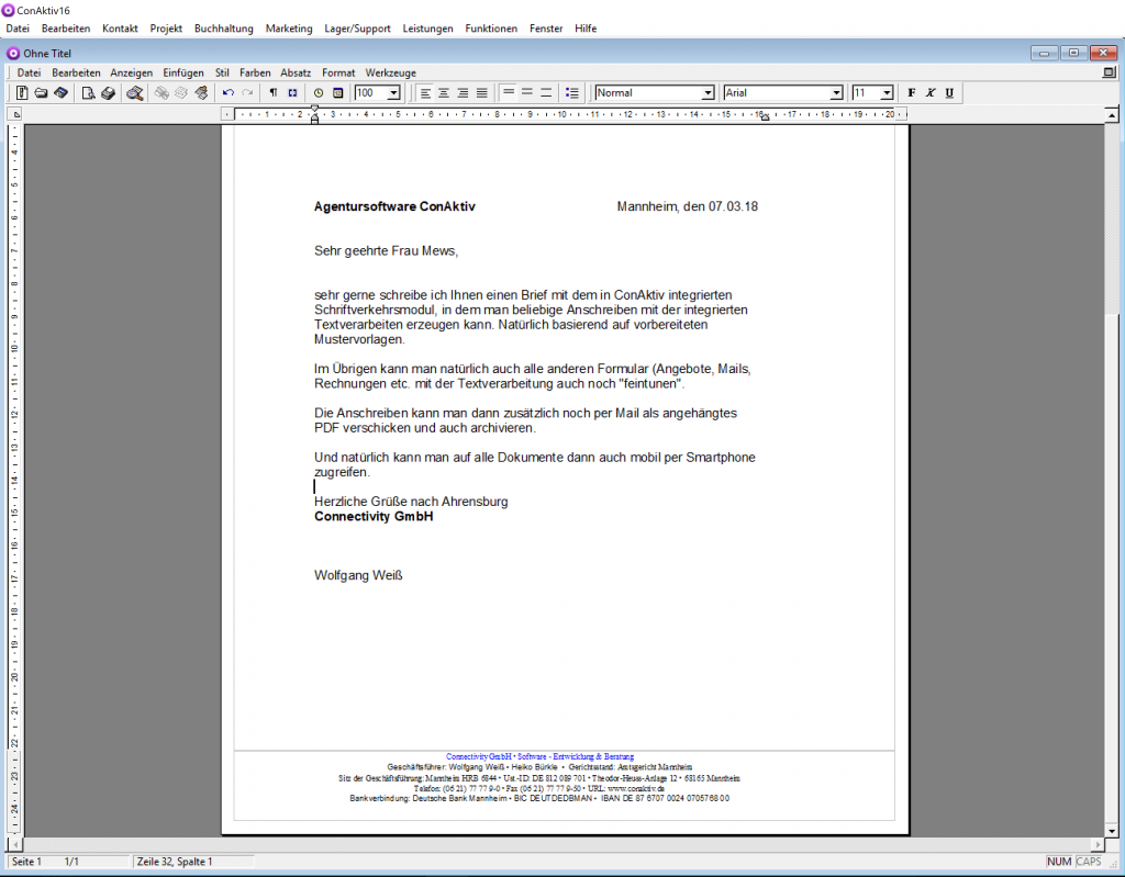 Conaktiv Briefe in Agentursoftware im Agentursoftware Guide