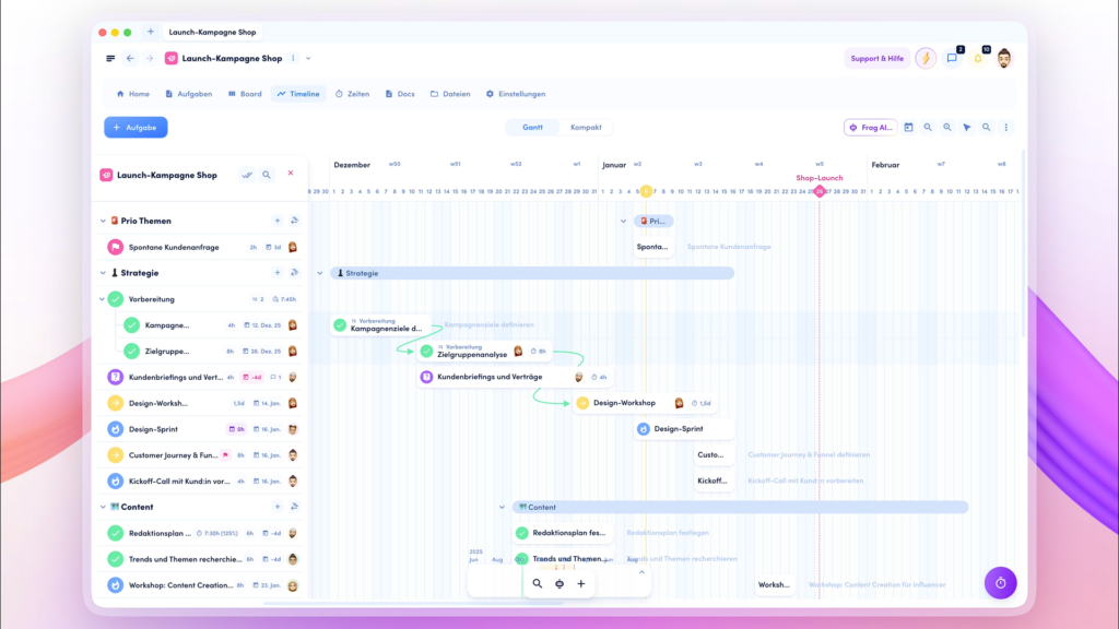 awork Screenshot project timeline