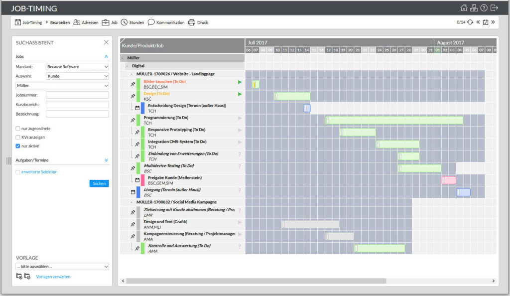 easyJOB GANTT Diagramm im Agentursoftware Guide