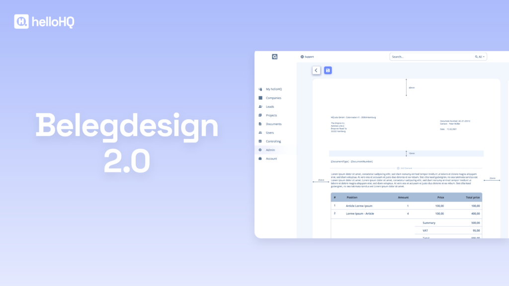 Beitragsbild Illustration mit Screenshot HelloHQ 2.0 zum Thema Belegdesign