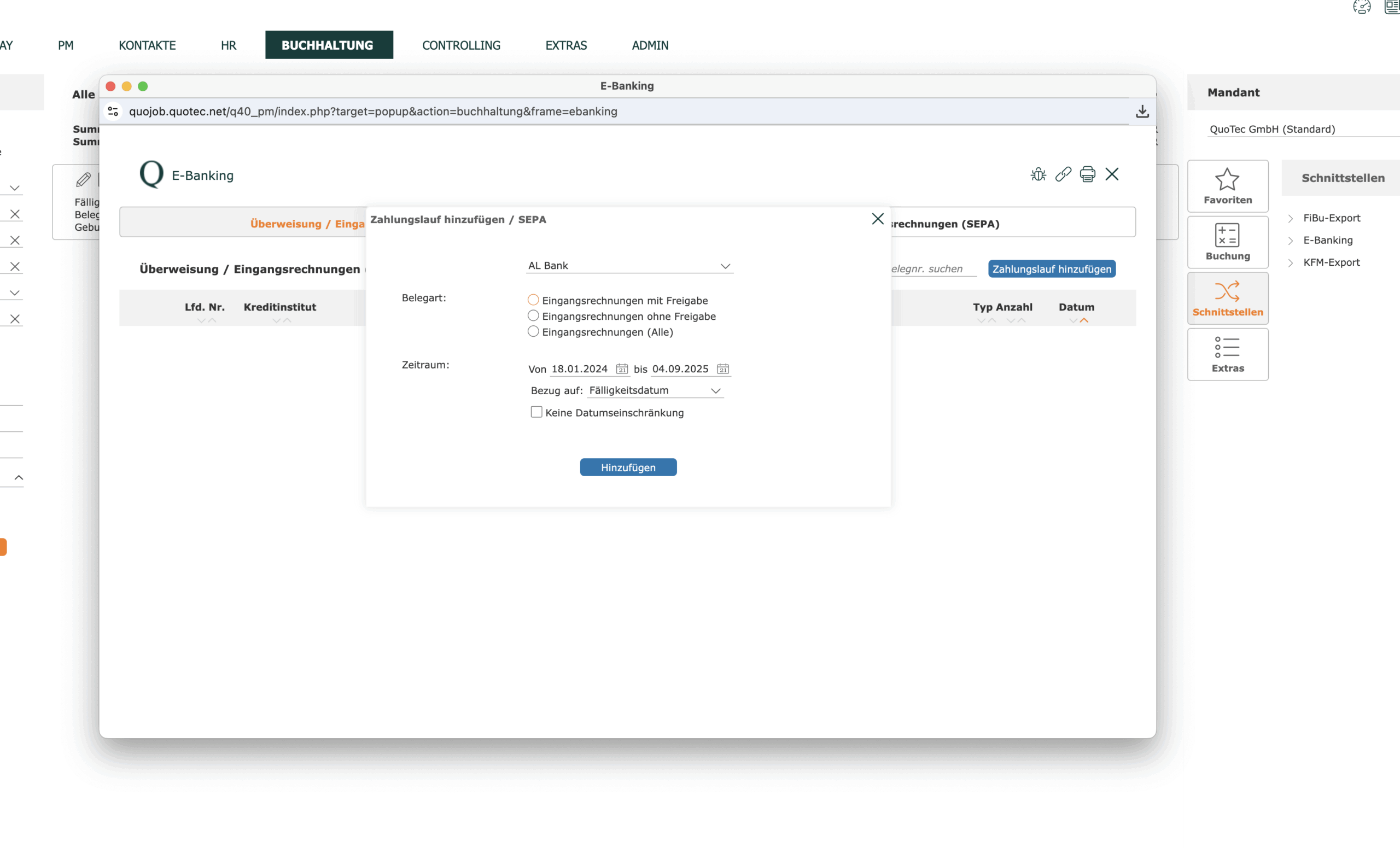 QuoJob Banking Modul Screenshot